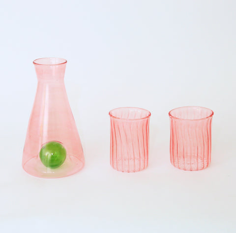 Handcrafted Glass Bottle with Matching Cup Set