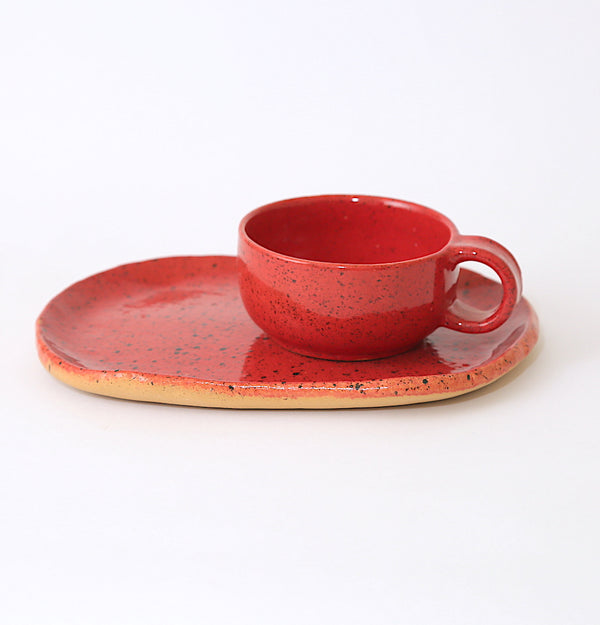 Coffee Pottery Cup with Tray