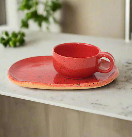 Coffee Pottery Cup with Tray