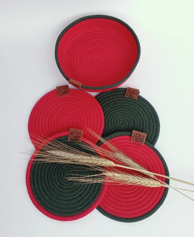 Handmade Set of 4 coasters & 1  Plate