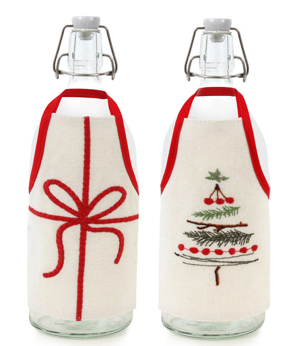 Ribbon &Tree Bottle Apron Set Of 2