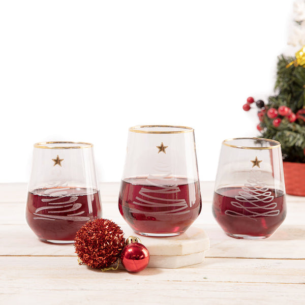 Allegra Old Fashioned Glasses Set - Frosted Christmas Tree & Gold Detail