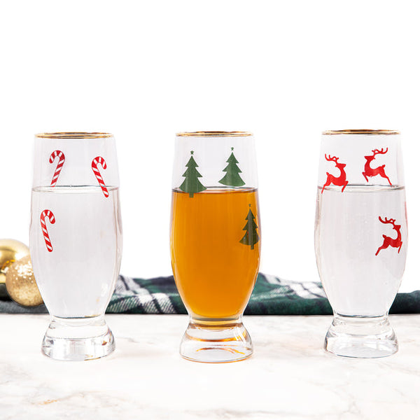 Aquatic 6 Highball Glasses Set - Holiday Series with Gold Rim