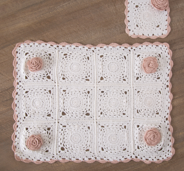 set de table au crochet classique chic Rose Pâle