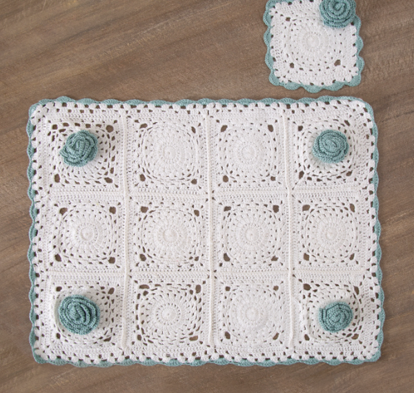 set de table au crochet classique chic Vintage Blue