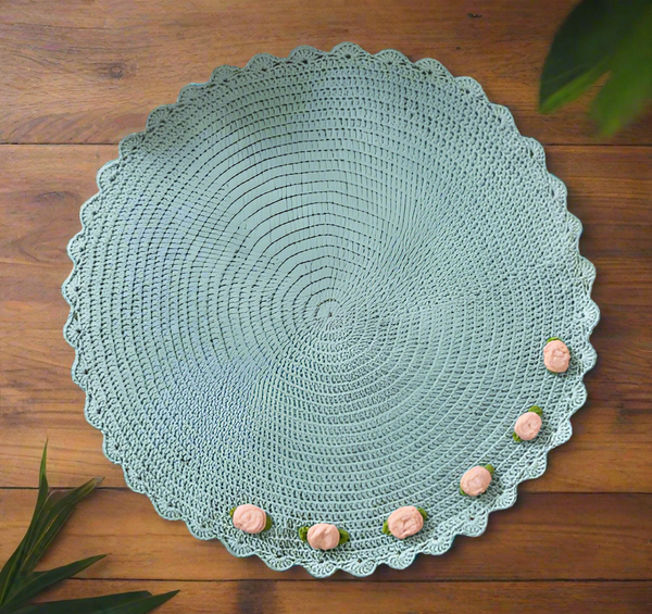 Set de table au crochet minable bleu vintage