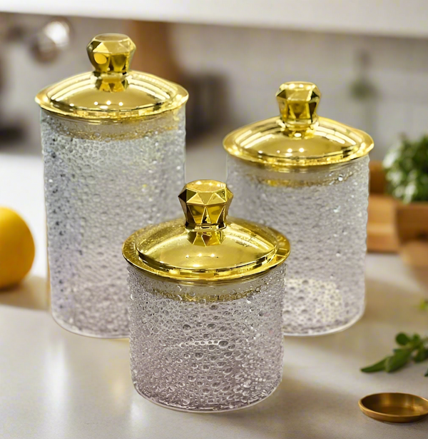 Decorative Glass Storage Jars with Gold Lids