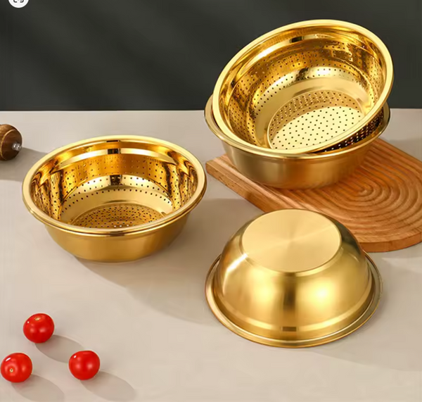 2pcs Stainless Steel Bowl With Drain
