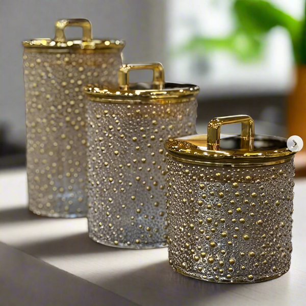 Pearl Storage Jar Set with Gold Lid