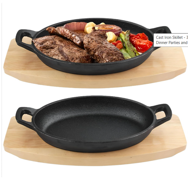 Cast Iron Pan With Wooden Base 25cm