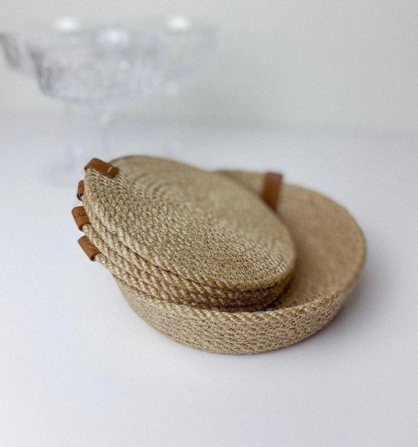 Artisanal Woven Coaster Set with Bowl Holder (4 Coasters + 1 Holder)