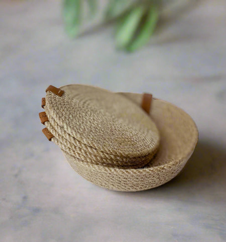 Artisanal Woven Coaster Set with Bowl Holder (4 Coasters + 1 Holder)