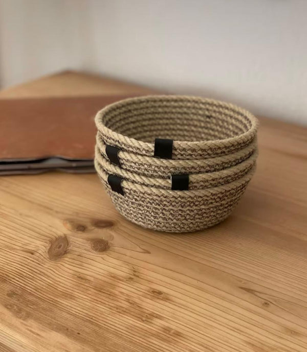 Set of 4 small Handmade Woven jute bowls.