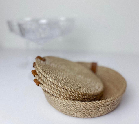 Artisanal Woven Coaster Set with Bowl Holder (4 Coasters + 1 Holder)