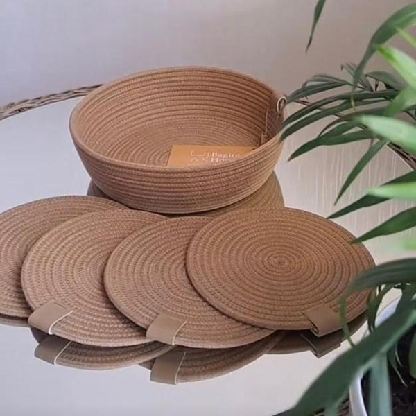 Handmade Woven Coasters set & woven bowl ( 4 coasters ) 2