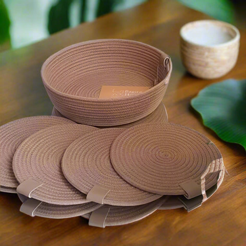 Handmade Woven Coasters set & woven bowl ( 4 coasters ) 2