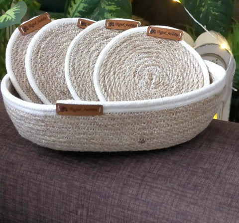 Handmade Woven Coasters set & woven bowl ( 4 coasters ) 1