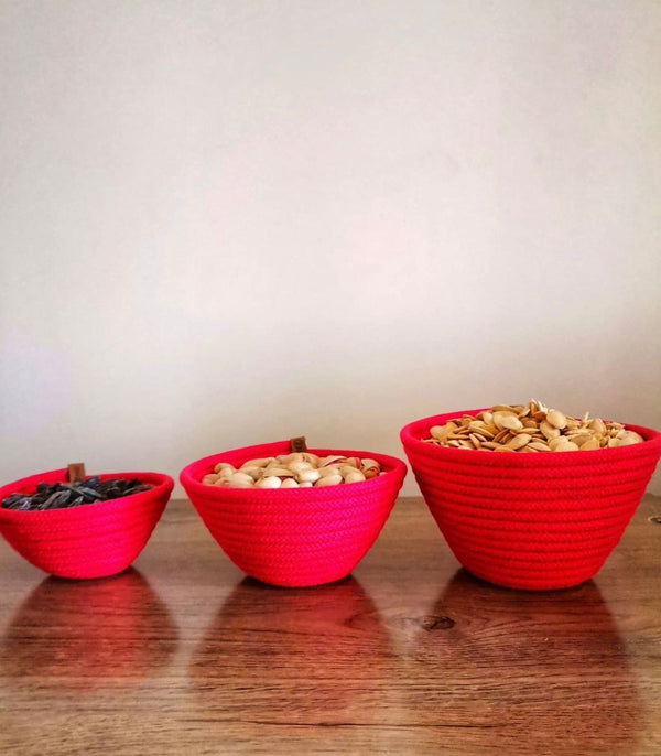 Set of three Handmade Woven organizer & Storage bowl.