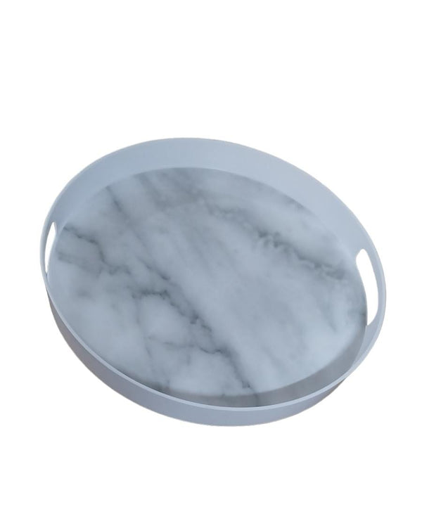 Melamine Round Tray  White marble