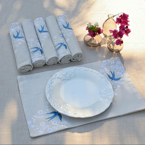 Ensemble de 6 sets de table oiseaux et fleurs