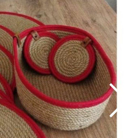 Jute Oval Basket With Red Rime