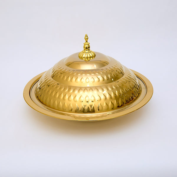 Gold Plate Banquet Plate Stainless Steel Round Service Tray with Lid