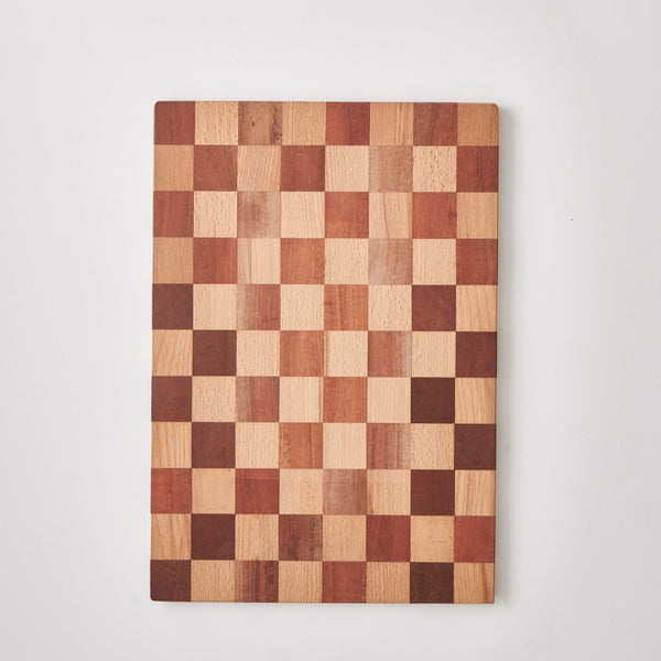 Wooden Cutting Board With Checkerboard Pattern