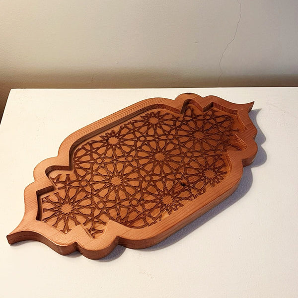 Islamic Pattern Tray Natural Wood