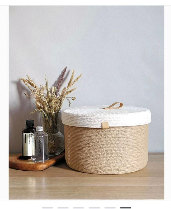 Jute Basket with White Lid