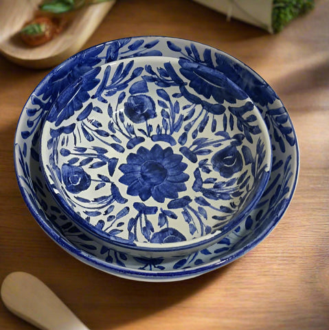 Blue Flower Pasta Plate Set