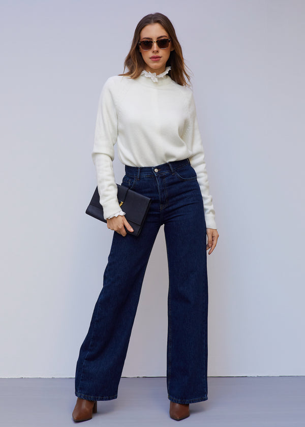 Wide Leg High Rise Denim Pants