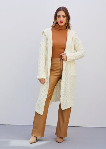 Braided Knit Coat with Hoodie