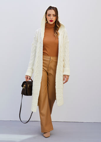 Braided Knit Coat with Hoodie