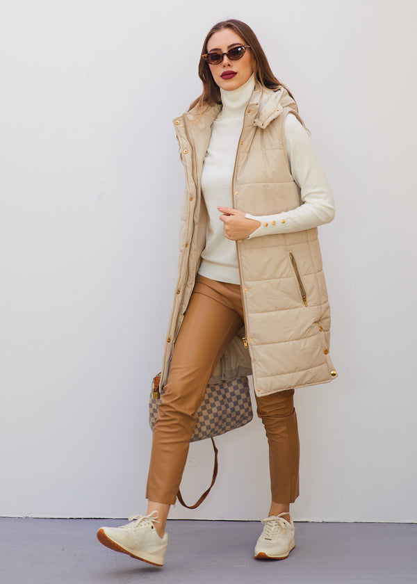 Long Puffer Hooded Vest