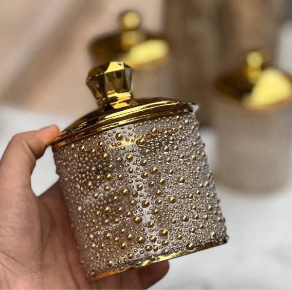 Decorative Glass Storage Jars with Gold Lids