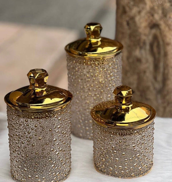 Decorative Glass Storage Jars with Gold Lids