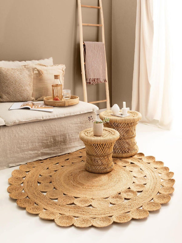 Halfa Flower Shape Rug - Jute