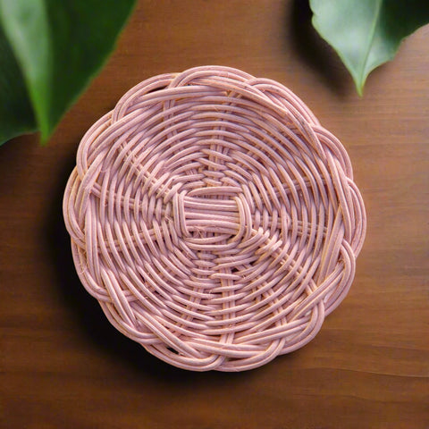 Cottage Round Wicker Coaster 13 Cm Pale Pink