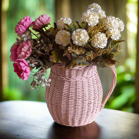 Farmhouse Style Wicker Jug Pale Pink