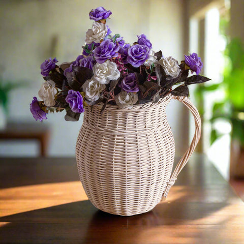 Farmhouse Style Wicker Jug Antique White