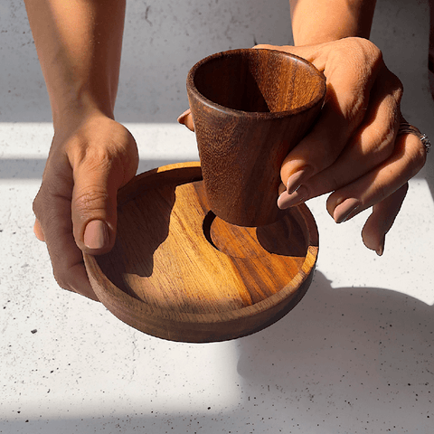 Vintage Wood Coffee Cup Set