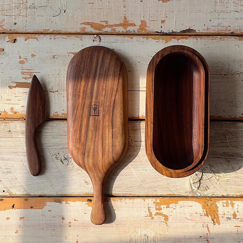 Wooden Butter Dish &  Knife