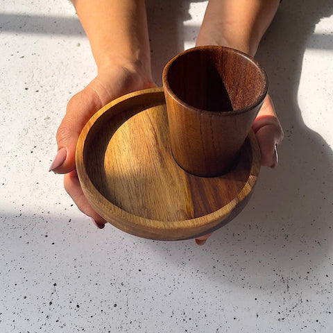 Vintage Wood Coffee Cup Set