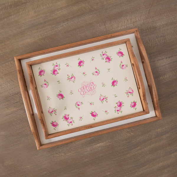 Rosie Collection Wooden Tray - Rustic Wood - Small size