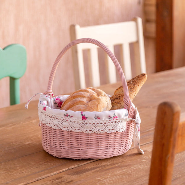 Farmhouse Wicker Basket With Handles - Pale Pink